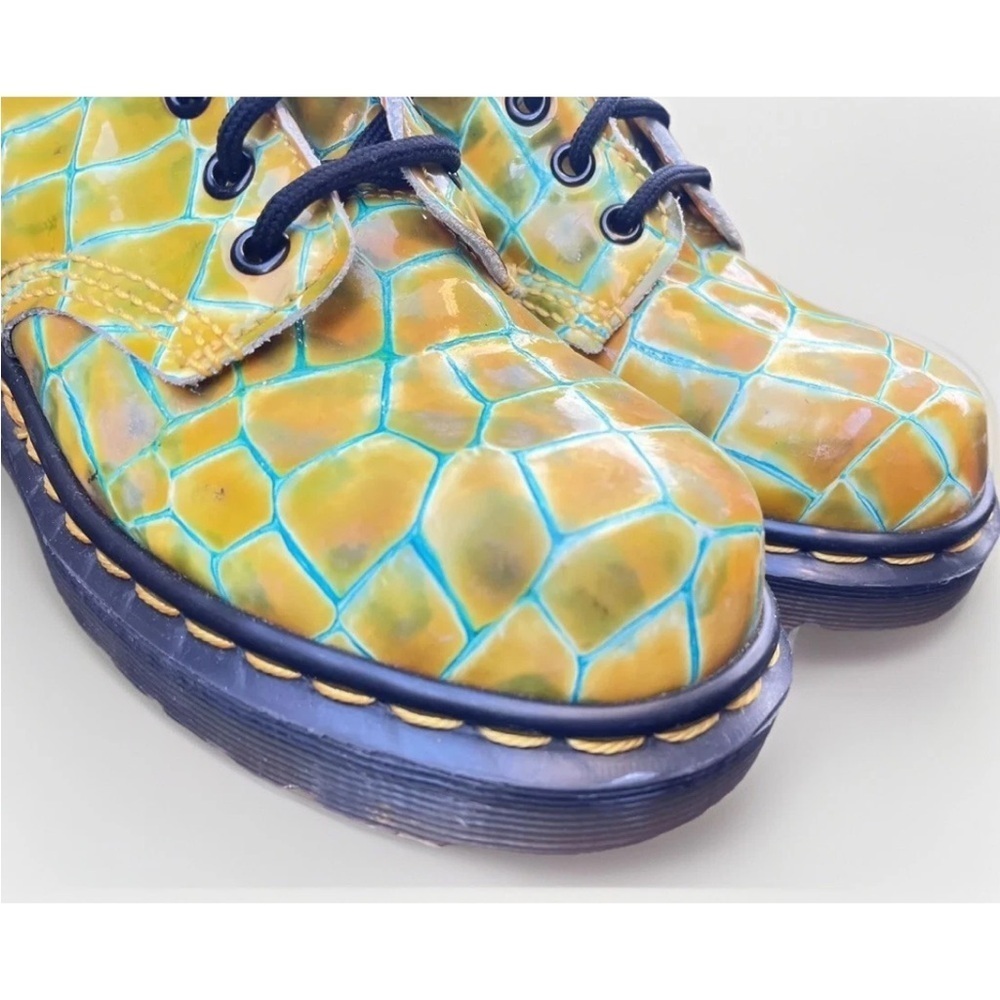 Vintage Dr Martens Yellow Croc Patent Combat Boots Made in England Size 3 UK - Picture 10 of 11